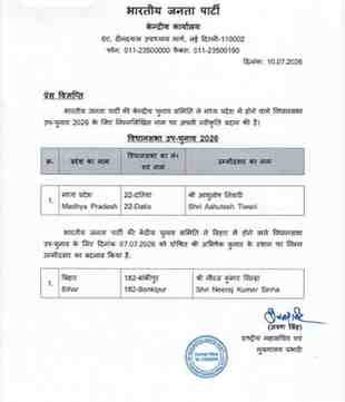 भाजपा का सरप्राइज फैसला-दतिया उपचुनाव में  बड़ा दांव, आशुतोष तिवारी को टिकट; नरोत्तम मिश्रा का पत्ता कटा, सियासी समीकरण बदले